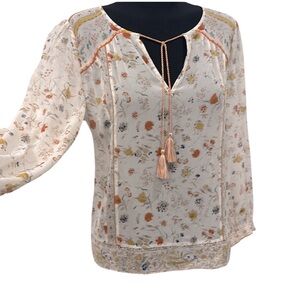 JOIE Flowing Semi-sheer Floral Print Women's Top w Tassle Tie